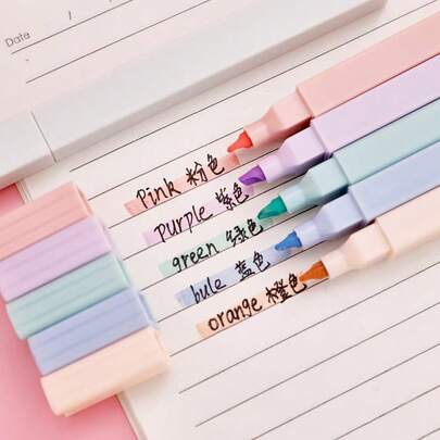 12pcs/Set Morand Fluorescent Highlighter Pens, Vibrant Retro Colors, Large Ink Capacity, Suitable For Students Back To School Season