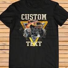 Monster Truck Shirt – Custom Text Tee, Personalized Monster Jam Birthday Gift For Kids & Adults, Cus - 黑色 - 查看 1