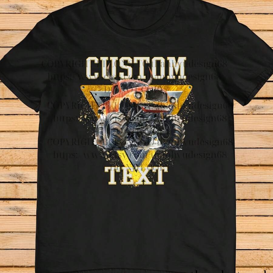Monster Truck Shirt – Custom Text Tee, Personalized Monster Jam Birthday Gift For Kids & Adults, Cus - 黑色 - 查看 1