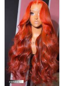 26英寸 180%密度 13x4 波浪卷蕾丝前假发 真人混纺发丝 预先拔毛 13x4 高清透明蕾丝前假发 真人混纺发丝 180%密度 无胶假发 真人混纺发丝 打造自然发际线，带婴儿绒毛 姜橙色 350 - S350 - 查看 4