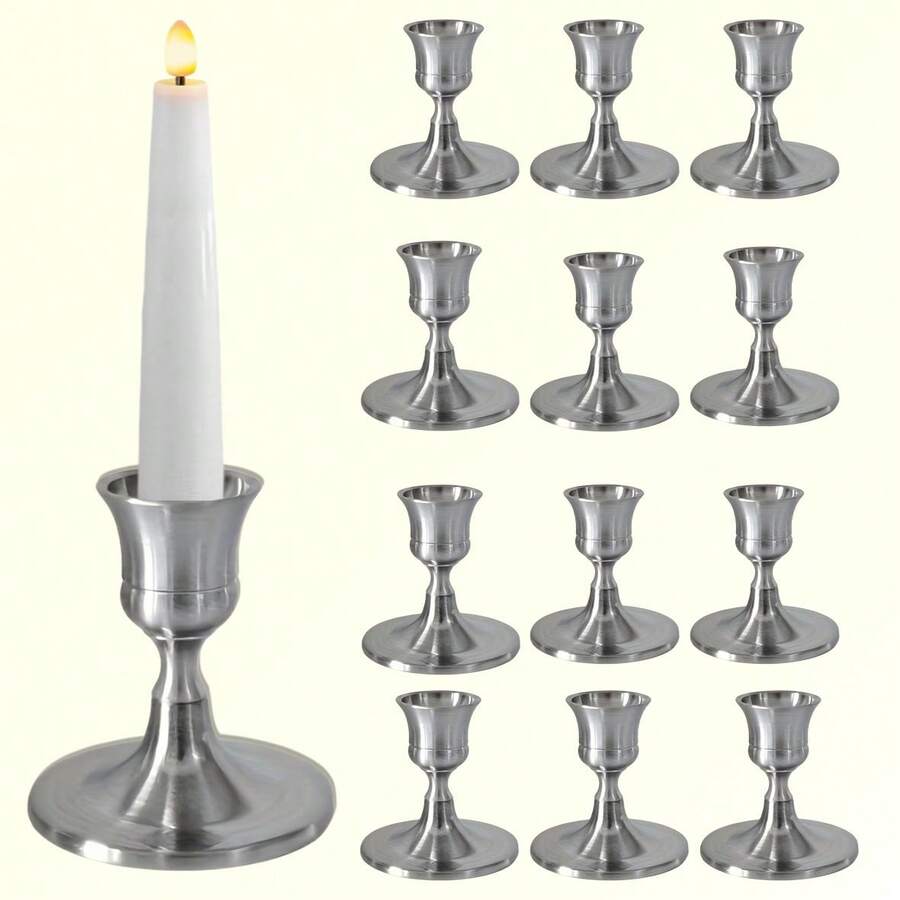 Bộ 12/6/3/2 chân nến bạc, kiểu dáng cổ điển châu Âu, làm từ kim loại sắt, lý tưởng cho Giáng sinh, Halloween, họp mặt gia đình, kỷ niệm ngày cưới, sinh nhật tại nhà và khách sạn - các bữa tiệc tối (Không bao gồm nến). - bạc - Xem 1