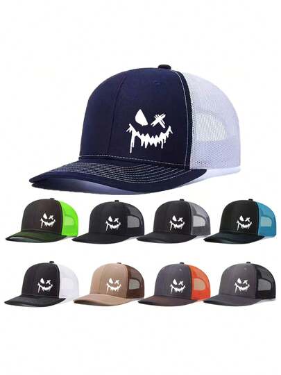 1pc Unisex Baseball Cap Smiling Face Printing Hat Mesh Hats For Men Women Richardson Slightly Curved Brim Baseball Cap Adjustable Trucker Hats Dad Hats Outdoor Mesh Breathable Sun Hat