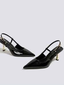 Women's Black High Heel Pumps, Party Heels, Wedding Shoes, Mary Jane Shoes, Formal Dress Shoes, Pointed Toe Slip-On High Heel Sandals - Black - View 3