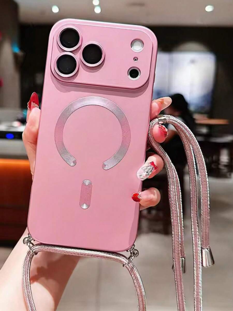 Magnetic Detachable Lanyard Phone Case With Camera Protection Soft Cover For IPhone 17 Pro Max, 17 Pro, 17, 17 Air, 16 Pro Max, 16 Pro, 16, 16E, 15 Pro Max, 15 Pro, 15, 14 Pro Max, 14 Pro, 14 Plus, 14, 13, 12, 11 - Pink - View 1