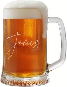 Personalised Name Script Font Birthday Large Beer Tankard Glass Gift For Men 680ml - View 9