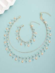 精致奢华水晶锆石蝴蝶项链，女士优雅双层锁骨链颈链，适合派对、婚礼等场合佩戴。 - 淺藍色 - 查看 5