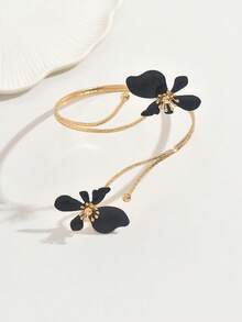 1pc Women's Metal Flower Design Fashion Unique Arm Cuff, Suitable For Daily Wear - Black - View 3