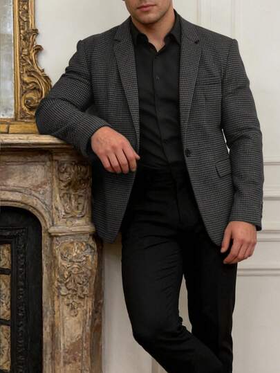 Spring & Autumn Men's Plaid Blazer, Fashionable Casual Vintage Style Suit Jacket, Suitable For Daily Wear