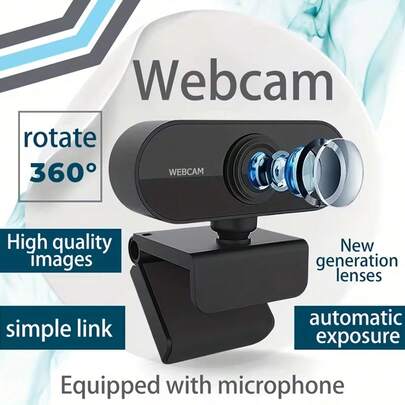 1080P高清网络摄像头，内置麦克风，广角视野，USB接口，360°旋转，夹式设计，适用于办公室和家庭安防监控