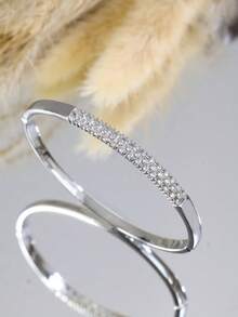 1pc S925 Silver Minimalist Bracelet, Inlaid With 5A Zirconia, Hollow Design, Lustrous And Sparkling, Suitable For Daily Commute, Dating, Valentine's Day, Eid, St. Patrick's Day, Carnival - Silver - View 5