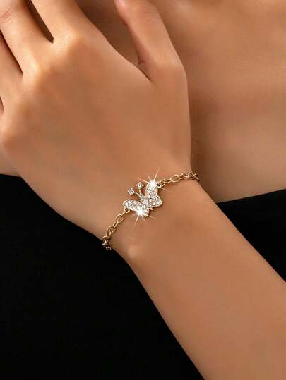 1pc Fashionable Rhinestone Butterfly Decor Casual Elegant Versatile Bracelet For Women
