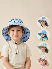 1-2岁/3-5岁/6-10岁儿童户外防晒帽，透气面罩遮阳帽，可拆卸渔夫帽，夏季保暖 - 1PC - 查看 2