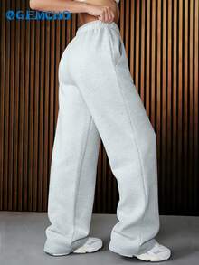 GEMCHO Women's Polyester Sweatpants With Pockets, Knit Fabric With Slight Stretch, Casual Running Pants, Suitable For Fitness, All Seasons Long Pants Spring - Silver - View 2