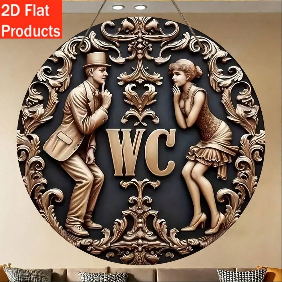 1件复古木质墙面标牌“WC”符号,2D平面装饰牌匾,适用于家居、厨房、车库、酒吧、办公室等场所,预钻孔如图所示 - 多色 - 查看 1
