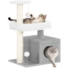 HEXCELEN Tiragraffi per Gatti, Albero per Gatti da 75 cm, Torre a Più Livelli con 2 Pali in Sisal, Comoda Cuccia, Piattaforma di Riposo, Piattaforma Panorca, Pompon - Grigio Chiaro - Visualizzare 10