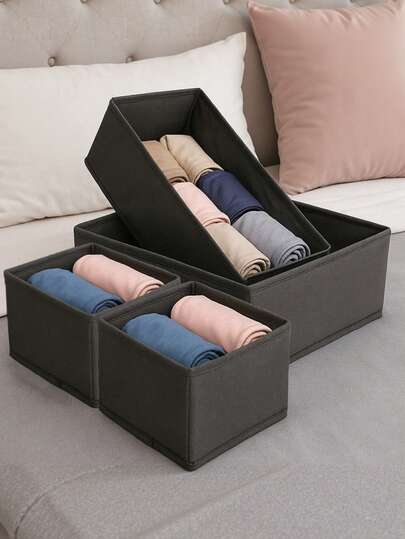 1/3/6pcs Non-Woven Fabric Closet Drawer Divider Boxes, Foldable Storage Organizers For Socks, Underwear And Intimate Apparel