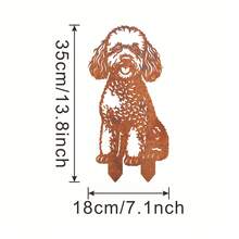 Estaca de jardim em metal enferrujado com desenho de poodle, peça decorativa para quintal em estilo campestre, com acabamento rústico, ideal para decoração de jardim e como presente para donos de animais de estimação e amantes de cães. - A - Ver 5