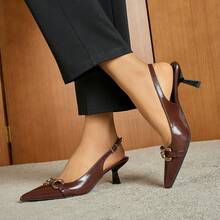 Women's High Heel Pumps, Fashion Pointed Toe Slip-On Sandals, Vintage Brown Bit Buckle Kitten Heel Commuting Elegant Mid Heel Pumps - Brown - View 15