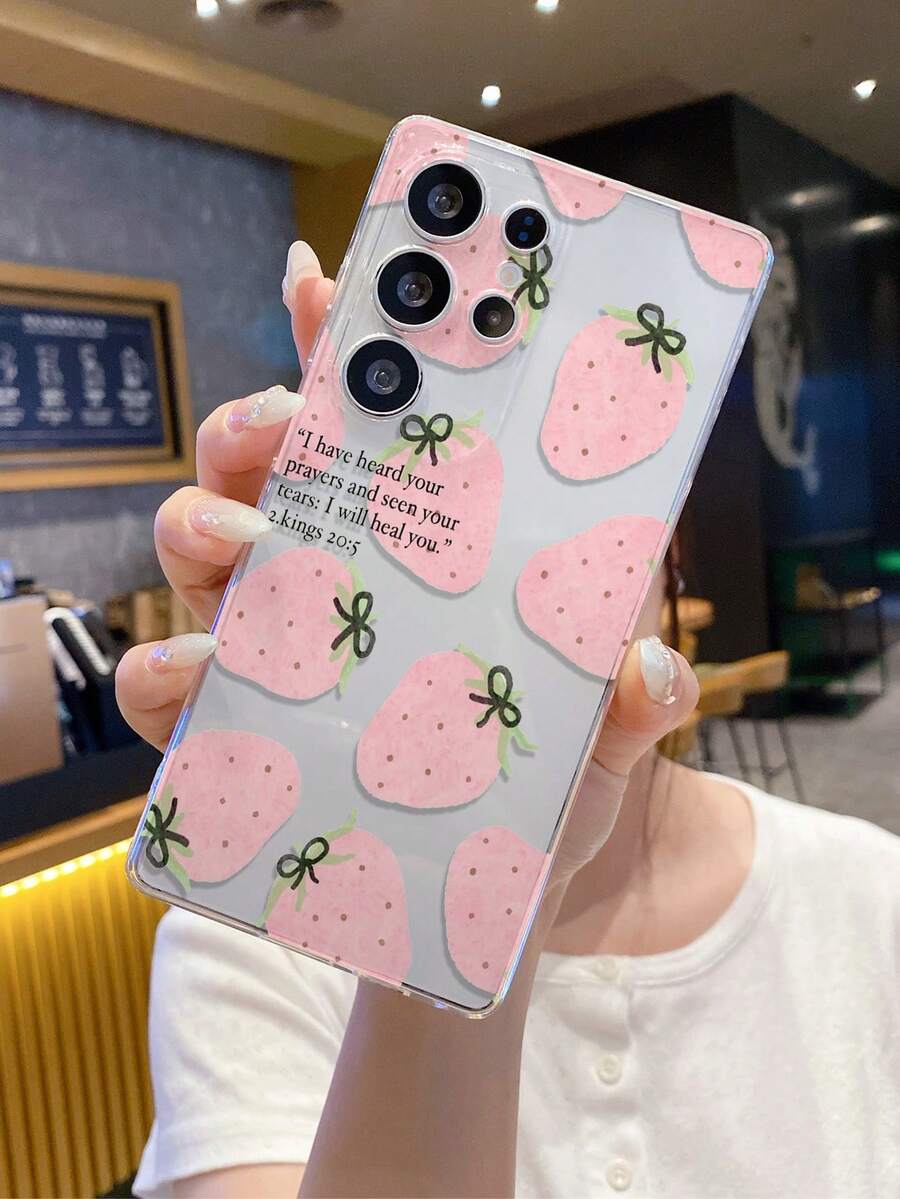 1 ốp lưng điện thoại Android họa tiết chữ dâu tây, bảo vệ camera chính xác, phù hợp với Galaxy S25 Ultra/Galaxy S24 Ultra/S24/S23 Ultra/A56 5G/A55 5G/A52s 5G/A26 5G, Nothing, Pixel, ốp bảo vệ. - Trong sáng - Xem 1