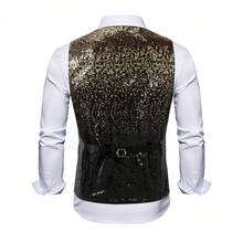 Men's Gradient Sequin Vest, Nightclub Bar Front Desk Performance Formal Waistcoat - Gold - View 2