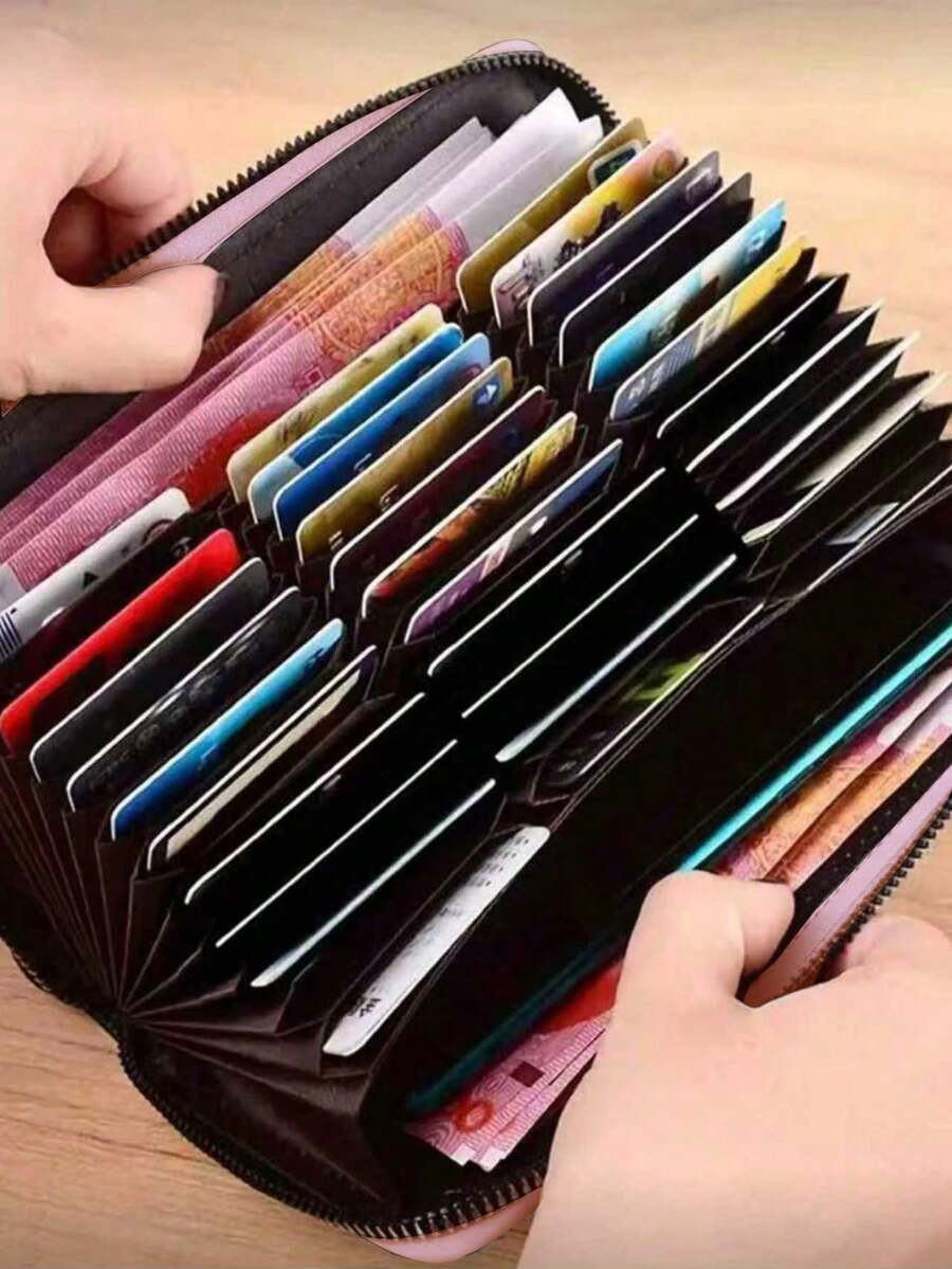 男女通用长款卡包大容量银行卡套长款钱包简约卡包长款手拿包男士钱包迷你钱包钱包小钱包卡包现金钱包旅行必备 - 粉色 - 查看 1