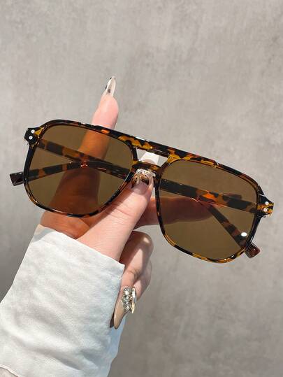 1 Pair Unisex Retro Fashion Modern Double-Bridge Fashion Glasses, Suitable For Driving, Y2K Streetwear, Fashionable Accessory, Ideal For Summer Outdoor, Beach, Travel