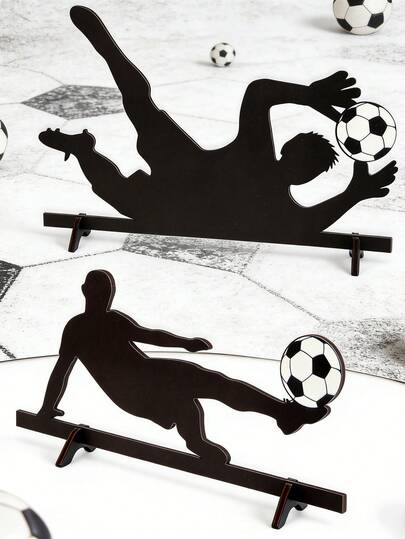1/2pcs Soccer Table Top Decorations,Centerpieces Soccer Ball Happy Birthday Wooden Signs Player Silhouette Detachable Gifts For Football Fans Club Sports Theme Party Supplies,Wooden Player Silhouette Display Stand, Ball-Catching And Shooting Pose Ornament