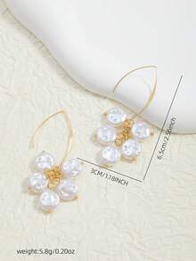 1对沙滩度假风仿巴洛克珍珠吊坠耳环 - 彩色 - 查看 3