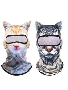 1pc/2pcs Unisex 3D Animal Pattern Face Shield Balaclava Outdoor Funny Water Sports Hat UV Protection Animal Head Cover (Cat, Dog), Suitable For Daily Use, Travel, Hiking, Skiing - 白貓 - 查看 6