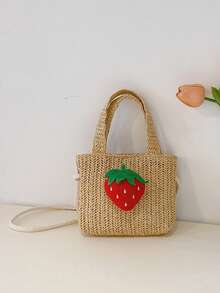 Pink Bow Straw Handbag, Girly Woven Underarm Bag, Summer Mini Purse - Multicolor - View 16