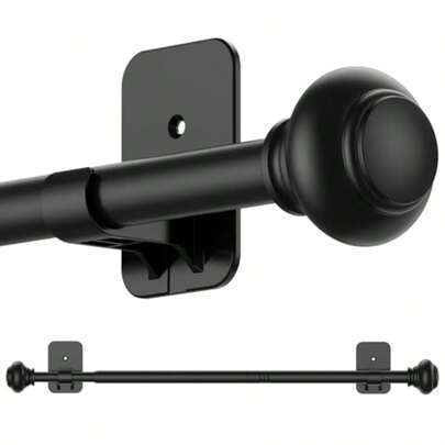 Black Curtain Rod For Windows 30 To 45 Inches 5/8 Inch Diameter Small Curtain Rods Set With Adhesive Brackets Renter Friendly Adjustable Curtain Rods For Bedroom Living Room