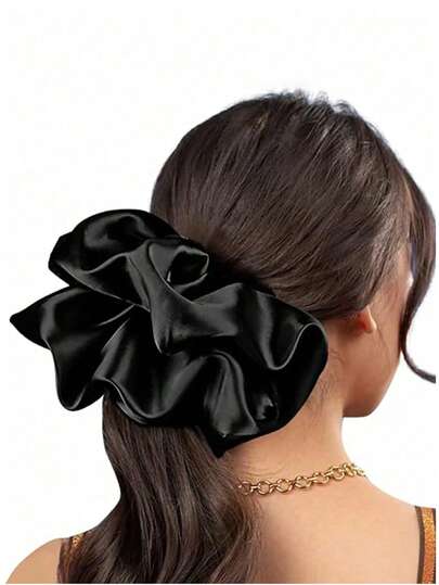 XXL Size Pink Satin Hair Tie Accessory For Women And Girls, Pink Hair Accessory Hair Band, Casual, Gift, Ponytail Hair Accessory Elastic Hair Band