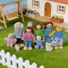 10pcs Miniature Wooden Family Figures Set With Cat And Dog, Posable Dollhouse Characters, Micro Landscape Garden Decor, Home Desktop Decoration Gift - Multicolor - View 4