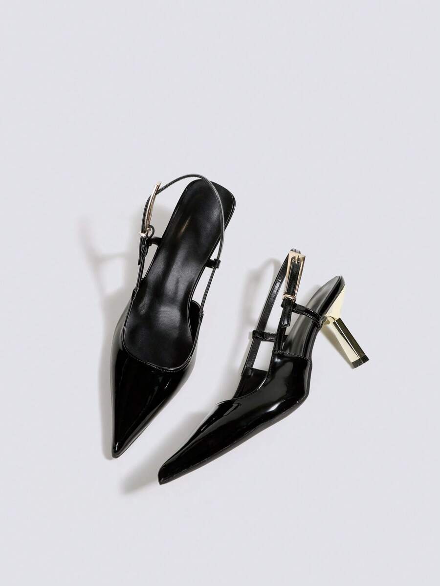 Women's Black High Heel Pumps, Party Heels, Wedding Shoes, Mary Jane Shoes, Formal Dress Shoes, Pointed Toe Slip-On High Heel Sandals - Black - View 1