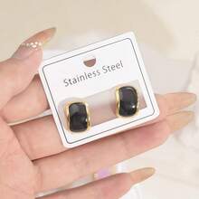 Pendientes de cuentas de acero inoxidable minimalistas, pendientes versátiles de estilo francés retro para mujeres - Blanco - Ver 2