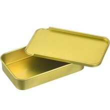 1pc Metal Tin Can With Lid, Small Metal Box 6 X 3.4 X 1.1 Cm, Suitable For Small Items - Gold - View 4