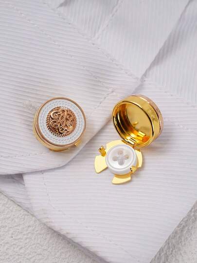 2pcs Retro Luxury Button Cover Metal Crown Cufflinks Shirt Decoration Cufflinks Clip For Collar Suit Coat Button Tuxedo Dress Button Accessories Gift