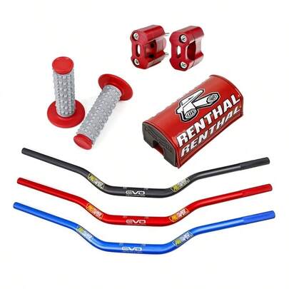 Universal CNC Motorcycle Handlebar Kit, 1-1/8" 28mm Thick Bar With Grips, Clamps And Pad - Aluminum Alloy Accessories Fit For Suzuki Off-Road Motorcycles, Motocross Bikes, ATVs