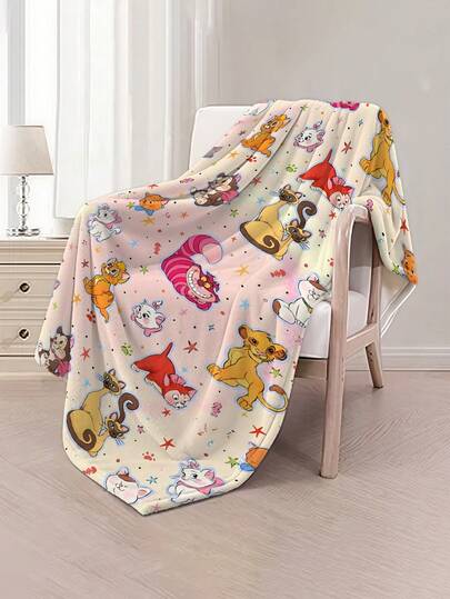 Cartoon Character Printed Flannel Blanket - Soft & Comfortable, Suitable For Travel, Camping, Sofa, Bedding - Modern Cartoon Minimalist Print, Comfortable Bedding Accessory For All Seasons, Versatile