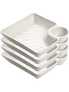 1个/4个装纯色方形塑料蘸酱盘，甜点托盘，小吃盘，适用于盛放水果、饺子、薯条、寿司等，适用于家庭、餐厅、派对、舞会、办公室，父亲节礼物，母亲节礼物，送给朋友、男女朋友、家人、老师、同事的礼物，万圣节礼物，圣诞节礼物 - 白色 - 查看 7