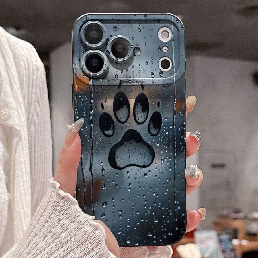 1pc Phone Case With Puppy Paw Print Design, Suitable As Birthday Or Christmas Gift For Couples, Girlfriends, Daughters, Teens - Black - View 1