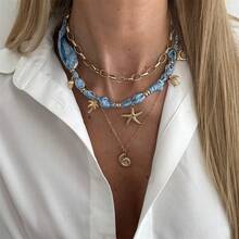 3件套海星贝壳围巾项链套装，适合女士海滩度假和旅行佩戴 - 彩色 - 查看 6