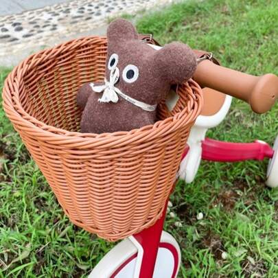 Waterproof Plastic Woven Bicycle Basket, 21x15x15cm/8.27x5.90x5.90in, Detachable Rattan Front Handlebar Bicycle Basket, Kids Bike Basket