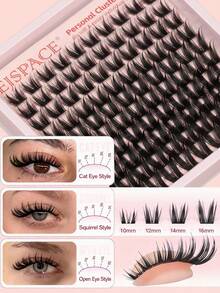 Wispy Lash Clusters Kit Manga Lash Clusters 10-18MM D Curly Fluff Individual Lashes Clusters Kit Manga Cluster Eyelash Extensions Cat Eye Lashes Kit With Lash Glue Bond&Seal Tweezers For Beginners At Home - 黑色 - 查看 6