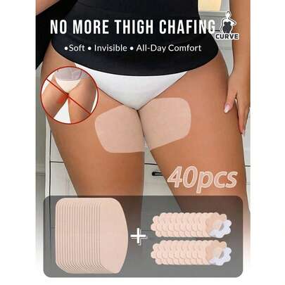 40片/套 一次性无纺布大腿防摩擦垫，适合大码身材，柔软透气，防摩擦大腿保护垫，防汗隐形，男女通用，超薄大腿护垫，适用于户外、旅行、跑步、徒步、健身和日常穿着，亲肤易用，是连衣裙、短裤和连体裤的理想搭配。