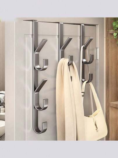 1pc Multi-Function Door Hook, Straight Design Storage Hanger Coat Rack, Bathroom Towel Rack, Space-Saving No Drilling Required, Convenient Storage, Suitable For Bedroom, Bathroom, Garage, Laundry Room, Farmhouse, Kitchen, Hotel (Random Style Shipped)