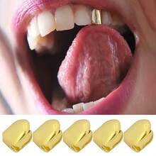 THATBOY 4pcs Fashion Personality Jewelry Grillz Single Glossy Copper Simple Cool Grillz Gift For Men And Women - Multicolor - View 10