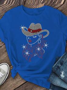 [Camicie casual da cowboy] Camicie casual a maniche corte da donna in stile cowboy | Top a collo tondo con motivi per primavera ed estate - Moda donna, Abbigliamento donna - nero - Visualizzare 11