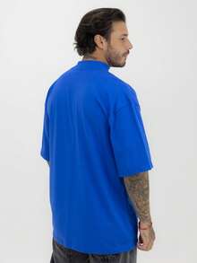 Camiseta Oversized Gola Alta Star Black Alto Relevo Streetwear Algodão Premium - Azul - Visão 7