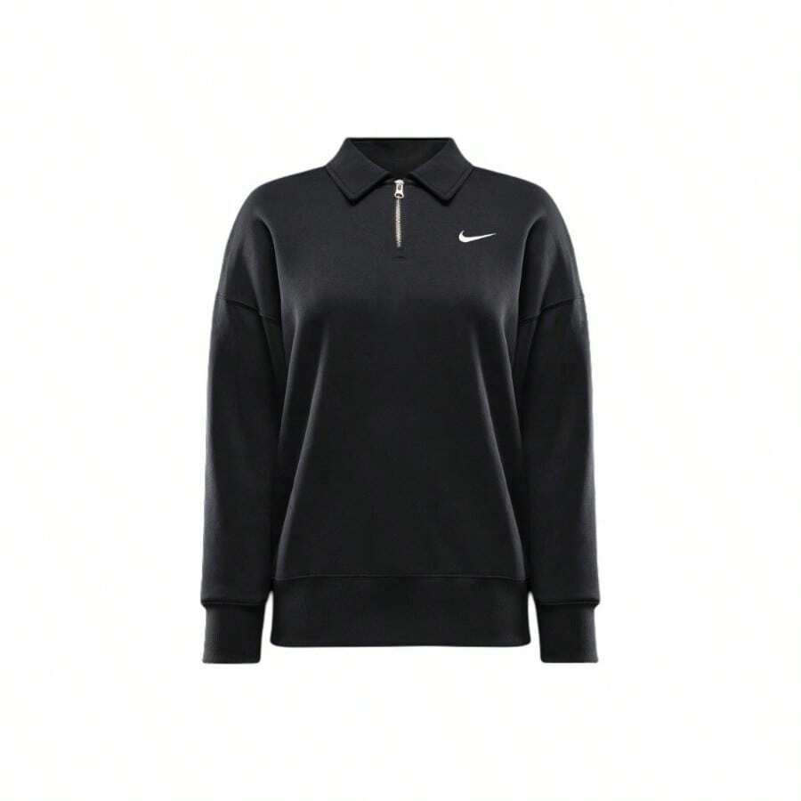 Nike Brand Logo Pattern Polo Collar Long Sleeve Sweatshirt For Women In Black - màu đen - Xem 1